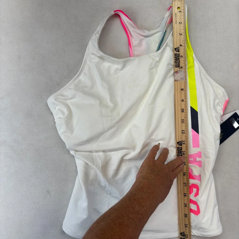 U.S. Polo Assn. Tankini Top Kids Size L 11-13 White Neon Hype Stripe‎ USPA21400T
